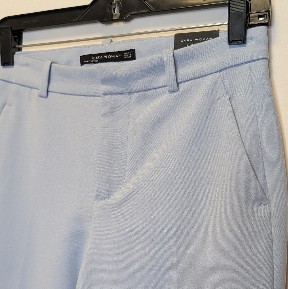 Zara Woman Chino Fit Pants Size 2 Light Blue Tailored Slim Ankle - Picture 3 of 14